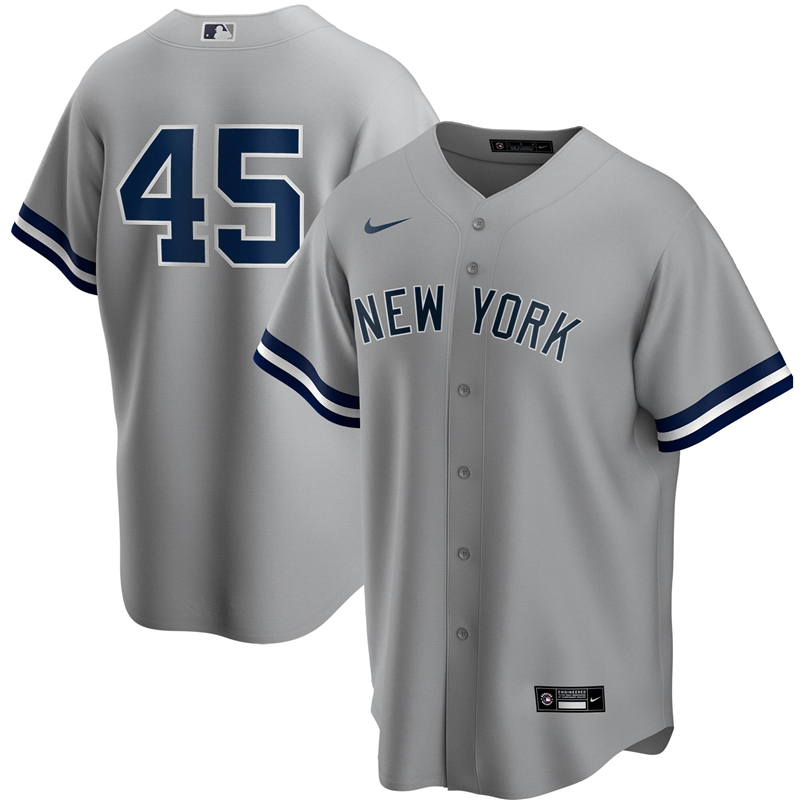 2020 MLB Men New York Yankees #45 Gerrit Cole Nike Gray Road 2020 Replica Player Jersey 1